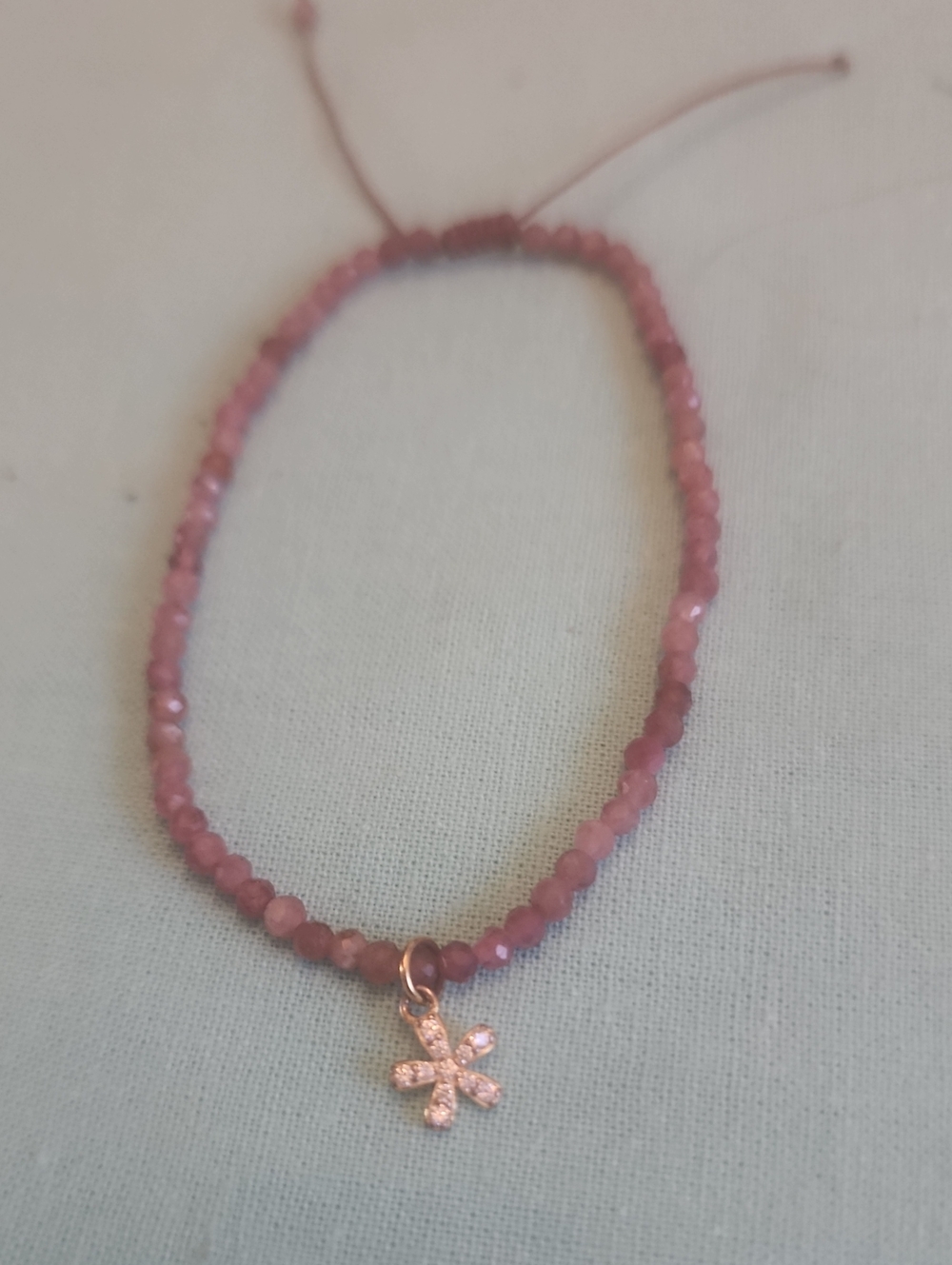 Rose Quartz Faceted Pink Beaded Bracelet with Sparkle Flower Charm